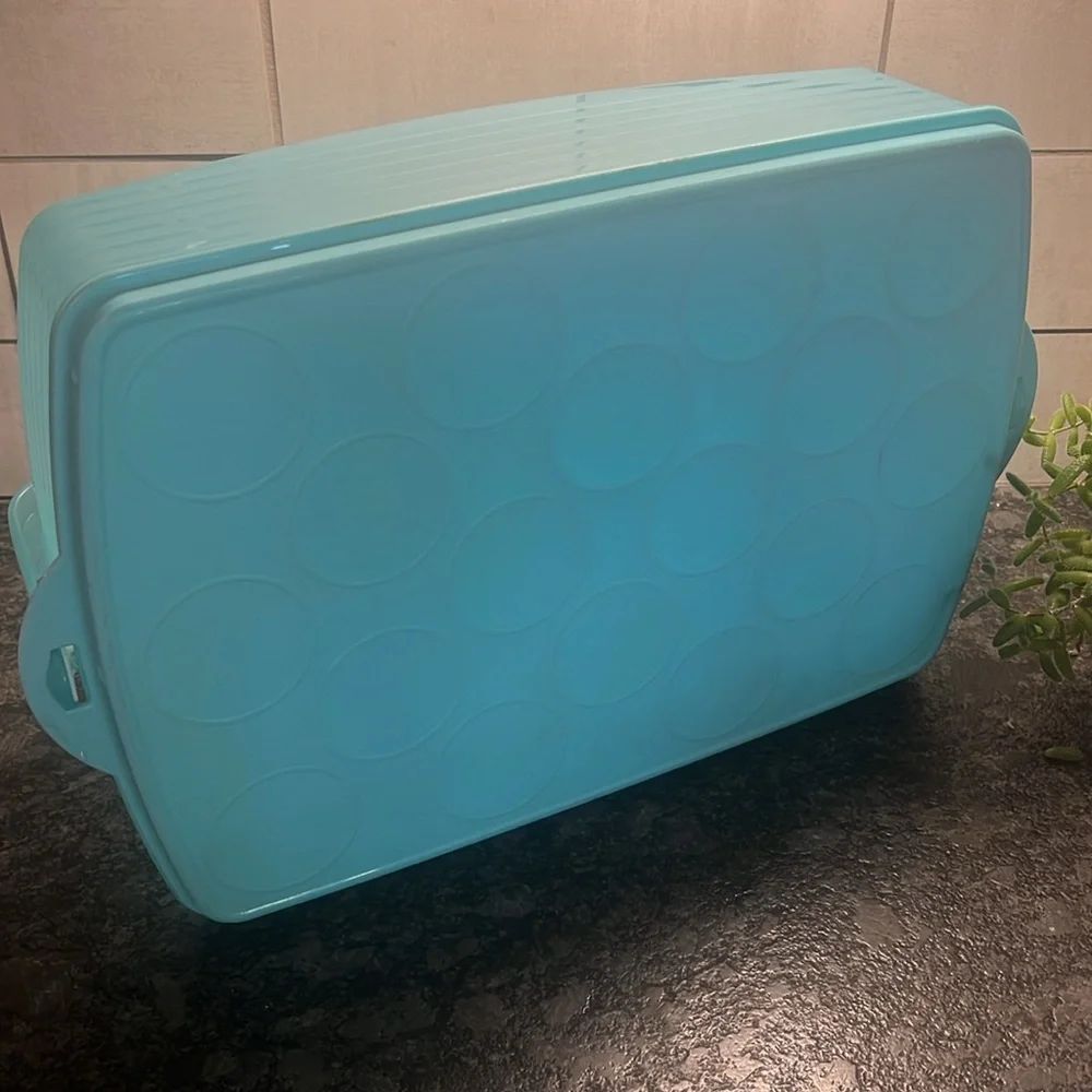 Vintage Tupperware sheet cake / cupcake carrier with cover and handle.  Exc cond